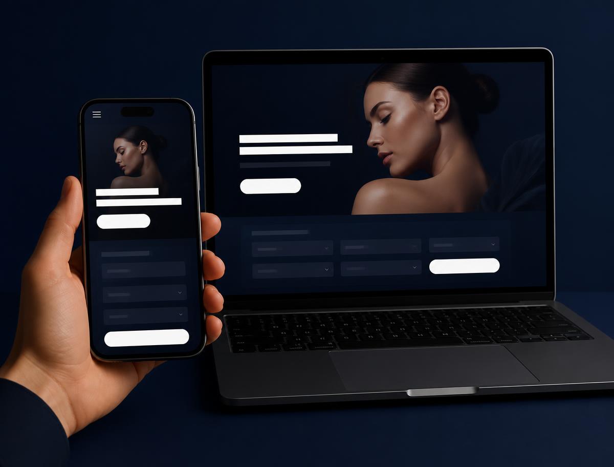 Anonymisiertes Projektbeispiel: Landingpage für ein Beauty-Studio auf Smartphone und Laptop
